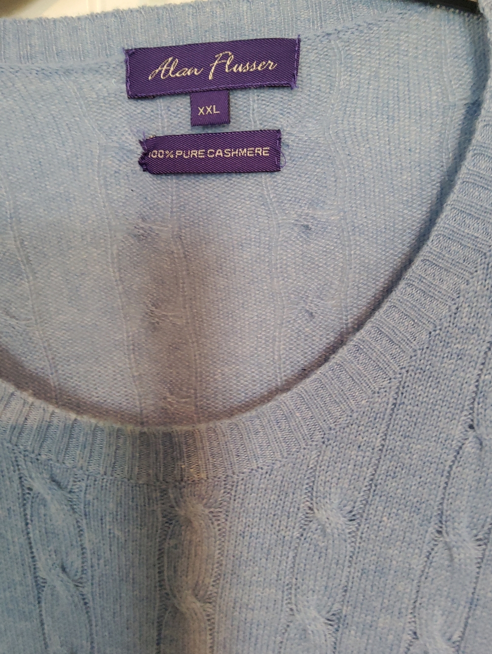 Alan Flusser Pale Blue Cable-Knit Cashmere Sweater